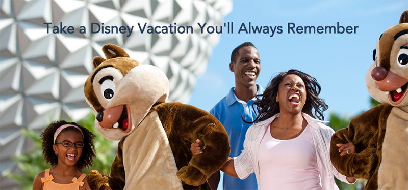Family laughing and having fun with Chip & Dale characters at Epcot Theme Park in Walt Disney World