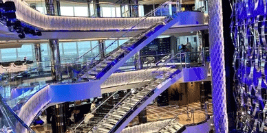 Stairway between levels on MSC Seascape's Yacht Club<br>
